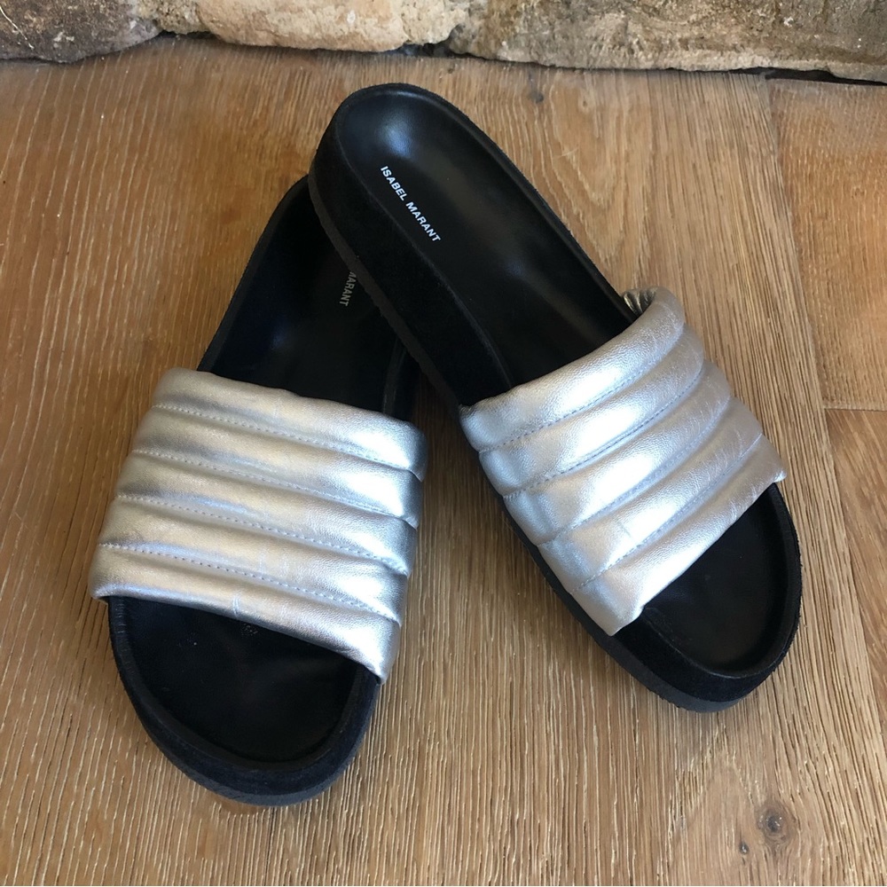 Isabel Marant Helea Silver slides sandals size 6.5-7 - Picture 1 of 11